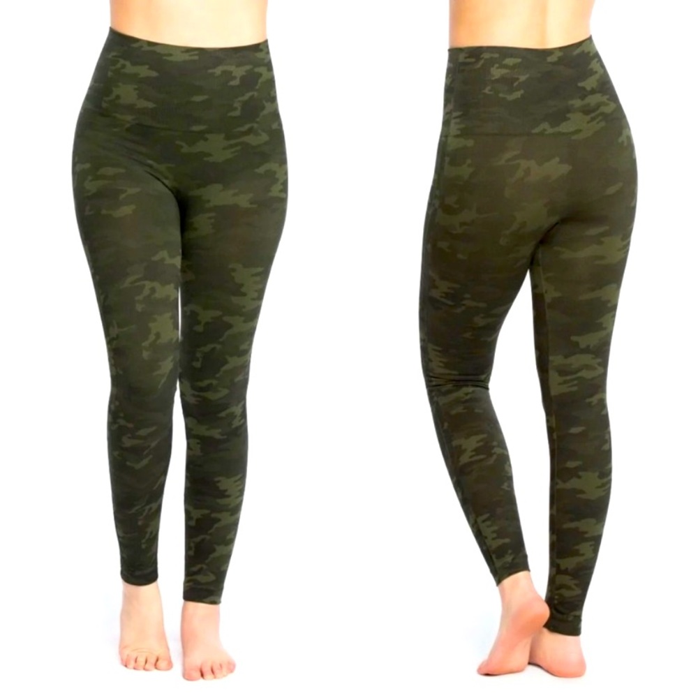 SPANX Camo Leggings Seamless Booty Boost High Rise Compression Yoga Green